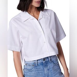 NWT Equipment | Salma Crop Button-Up Cotton Shirt - Bright White (XXS)